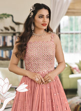 Georgette Embroidered Gown in Pink